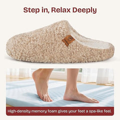 New EverFoams Womens Size 9/10 Tan Fuzzy Slip-on Soft Comfy Memory Foam Slippers