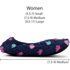 New Womens Large (9.5-11) Navy Blue Polka Dot Slip Resistant House Slippers