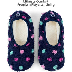 New Womens Large (9.5-11) Navy Blue Polka Dot Slip Resistant House Slippers