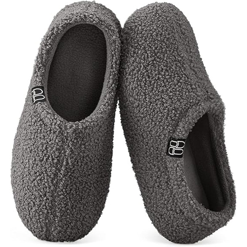 NWT New HomeTop Womens Size 5-6 Gray Slippers Fuzzy Curly Fur House Shoes