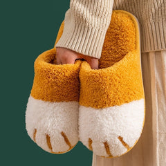 Winter House Warm Fur Slipers For Women Cute Cat paw Designer Bedroom Warm Plush Shoes Non-slip Indoor Women Furry Slippers