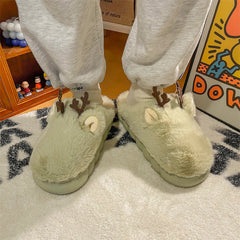 White Slippers For Women Fuzzy Cute Antlers Warm Animal Memory Foam Plush Women Men Indoor Outdoor Bedroom Slippers Fur Home Slippers For Women Memory Foam Anti-Slip Cozy Fluffy Outdoor Indoor Warm Slippers