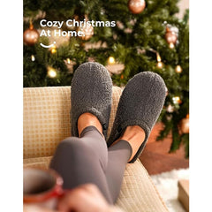 NWT New HomeTop Womens Size 5-6 Gray Slippers Fuzzy Curly Fur House Shoes