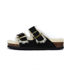 New Cotton Wool Shoes Double Buckle Belt Wool Shoes Indoor Outdoor Wear Warm Slippers Comfy Soft Women Slippers Fur Lined Orthopedic Indoor House Shoes With Adjustable Buckle