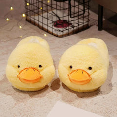 Cute Cartoon Duck Plush Slippers for Women – Warm Indoor Cotton Wrap-Toe Winter Home Shoes