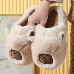 Kawaii Capybara Cotton Slippers - Women's Warm Fur Indoor Slides & Non-Slip Home Shoes