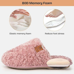 New EverFoams Womens Size 7/8 Pink Fuzzy Slide On Memory Foam House Slippers