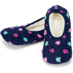 New Womens Large (9.5-11) Navy Blue Polka Dot Slip Resistant House Slippers