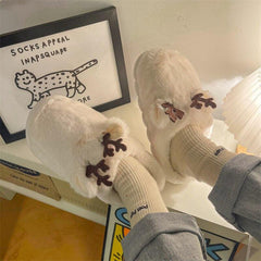 White Slippers For Women Fuzzy Cute Antlers Warm Animal Memory Foam Plush Women Men Indoor Outdoor Bedroom Slippers Fur Home Slippers For Women Memory Foam Anti-Slip Cozy Fluffy Outdoor Indoor Warm Slippers