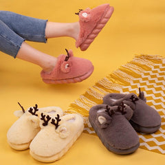 White Slippers For Women Fuzzy Cute Antlers Warm Animal Memory Foam Plush Women Men Indoor Outdoor Bedroom Slippers Fur Home Slippers For Women Memory Foam Anti-Slip Cozy Fluffy Outdoor Indoor Warm Slippers
